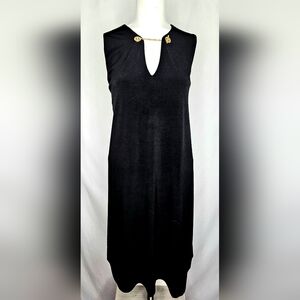 Calvin Klein Black V-Neck Sheath Dress Gold Chain Toggle Detail Size‎ 8 NWOT